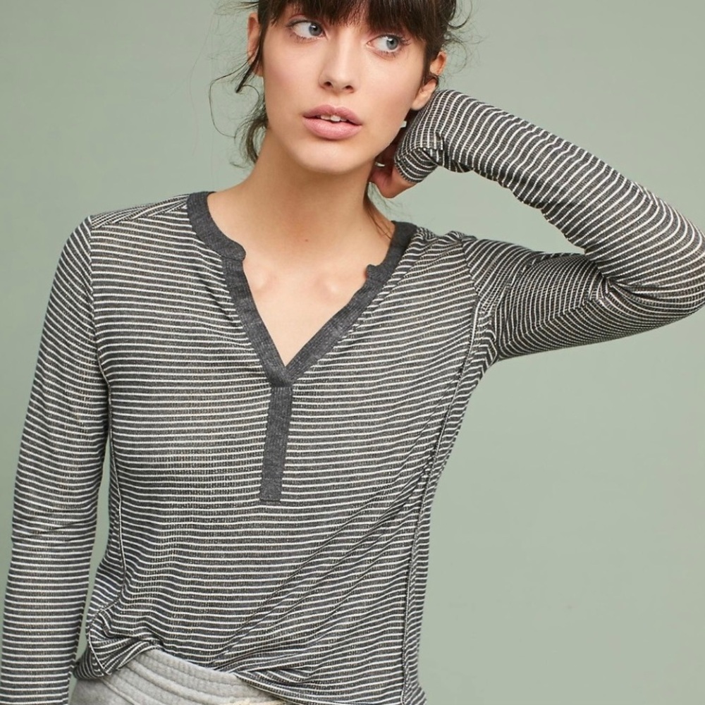 Anthropologie | Akemi + Kin Aluna Lurex Stripe Henley Thermal Top